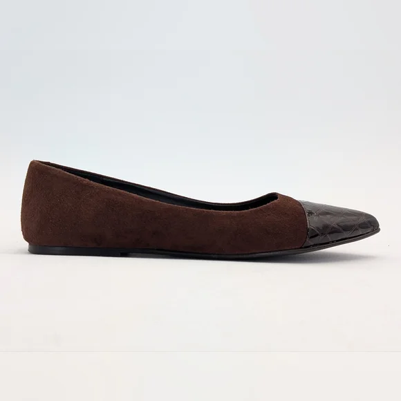 Flattered Studio Sz 6 Luxurious Suede & Croc-Embossed Brown Pointed Ballet Flats - Picture 6 of 17